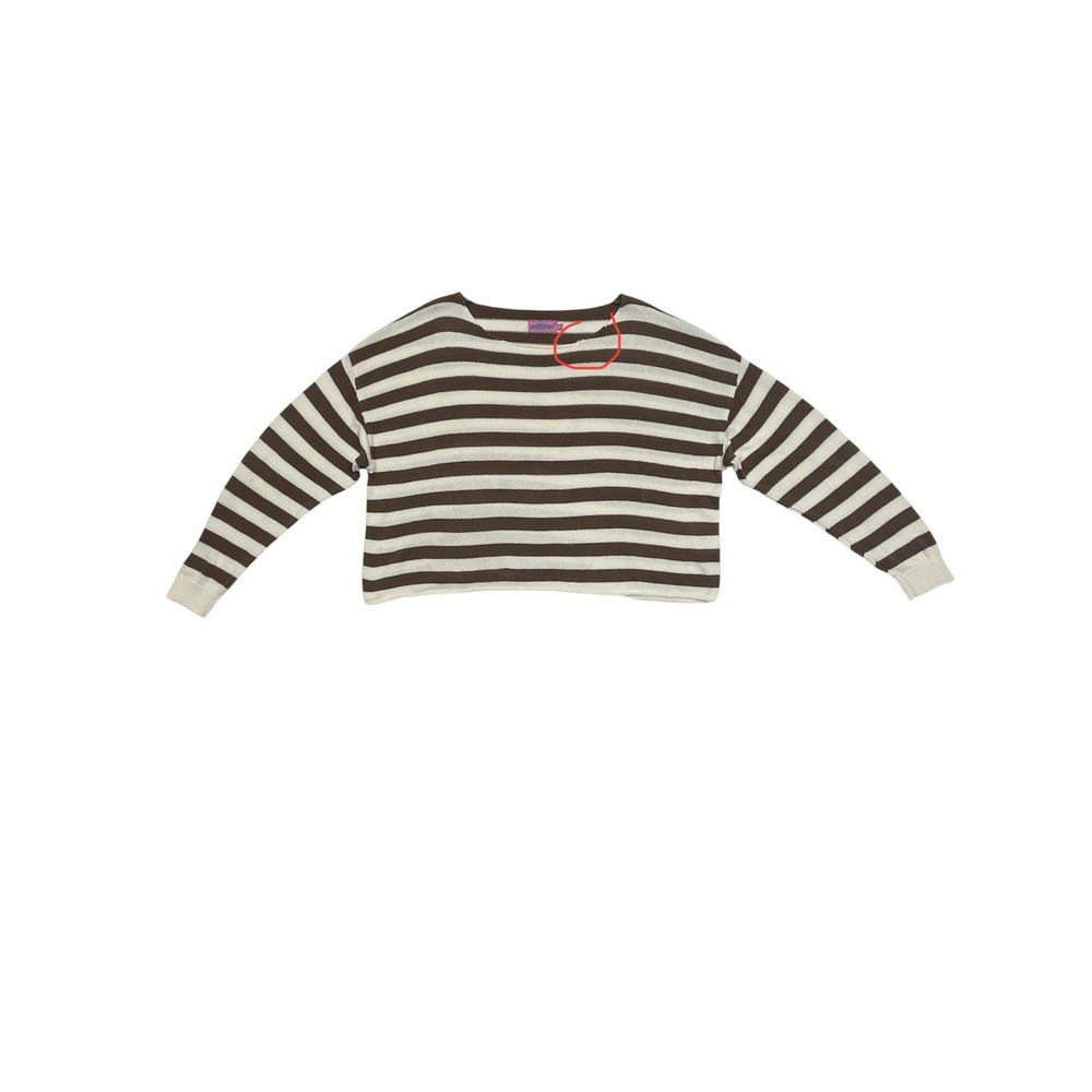 Edikted Size Medium Brown & White Knit Cropped Striped Sweater Top - Picture 12 of 12